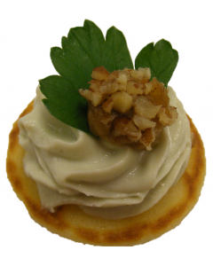 Stilton Mousse with Pecan Nut, Fig Puree on Blinis