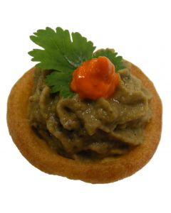 Caviar d'Aubergine and Sweet Pepper on Yorkshire Pudding