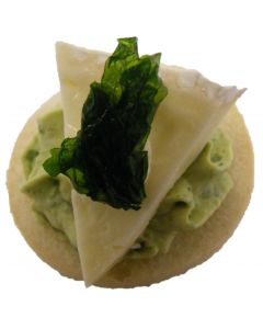 Bagel Basil Pesto Mousse with Brie and Fried Parsley Leaf