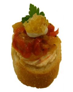 Mixed Roasted Peppers with Red Pepper Pesto on Ficelle