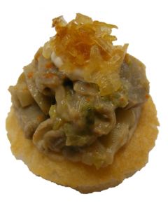 Focaccia with Mushroom Stroganoff and fried leek