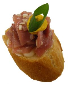 Emincé of Smoked Duck with Sesame Seeds on Baguettine