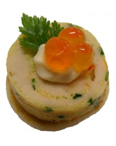 Rolled omelette with Smoked Trout and Keta Blinis