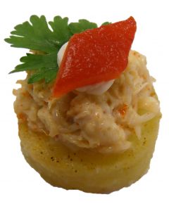 Spicy Crab with Sweet Red Pepper on Roasted Potato