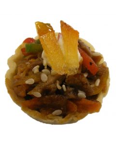 Crispy duck salad with Peppers Orange Confit in Tortilla Cup