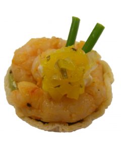 Avocado Salsa with Mexican Prawns in Tortilla Cup