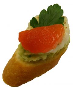 Crostini of Pesto with Chargrilled Mozzarella and Grilled Peppers