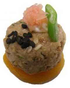 Peking Duck with Sesame Seed, Ginger and Scallions on Dried Apricot