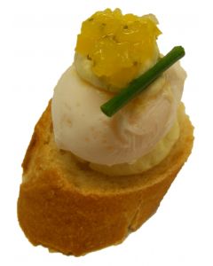 Soft Quail Egg with Béarnaise Sauce Shallots on Ficelle