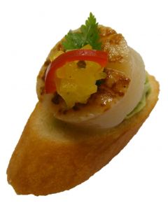 King Scallop with Yellow Salsa and Fresh Herbs on Crostini