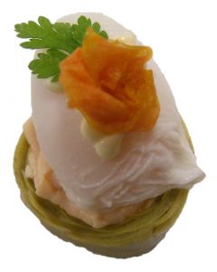 Poached Egg with Salmon Mousse & Artichoke Bottom