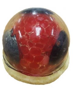 Elderflower, Blueberry & Raspberry dome on lavender & Orange shortbread