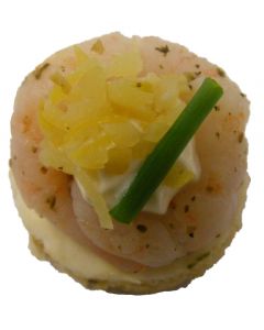 (F) Baby Water Prawn on Tomato Bread with Lemon & Chives