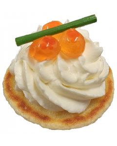 (F) Mini Blinis with Mascarpone Salmon Roe (Keta) & Chives