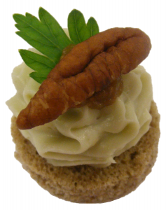 (C) Mature Stilton Mousse on Rye Bread with Pecan Chutney & Flat Parsley