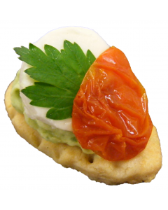 (C) Parmesan Shortbread with Mozzarella Sun Dried Tomato & Green Pesto