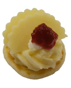 (C) Smoked Applewood Cheese Fan with Red Fruit Jam on Blinis