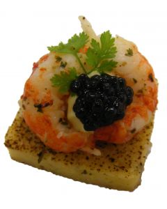 (F) Crayfish Tail with Crab Mousseline on Baked Polenta