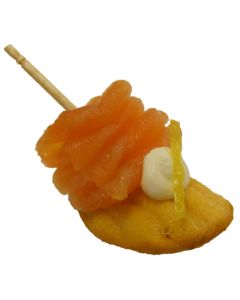 (F) French Madeleine with Smoked Salmon Carpaccio & Lemon Zest on Skewer