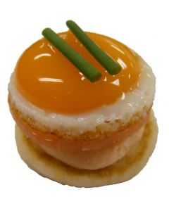 (M) Smoked Ham with Sunny Side Up Quail Egg Mirrors on Blinis