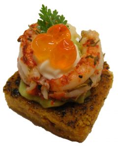 (F) Baked Polenta with Avocado Crayfish & Salmon Roe (Keta)