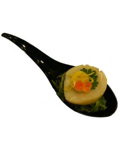 (F) Seared King Scallops with Cucumber Julienne Lime & Keta on Spoon