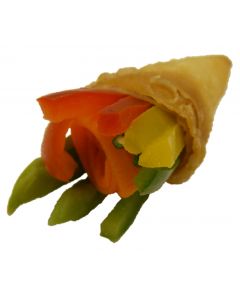 (C) Savoury Pastry Cone Filled with Goats Cheese Roasted Peppers & Baby Asparagus