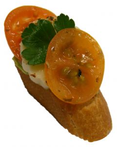 (C) Chargrilled Mozzarella with Baked Tomato & Pesto Dressing