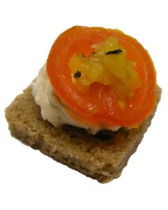 (C) Herbed Cream Cheese with Baked Tomato on Light Rye Bread